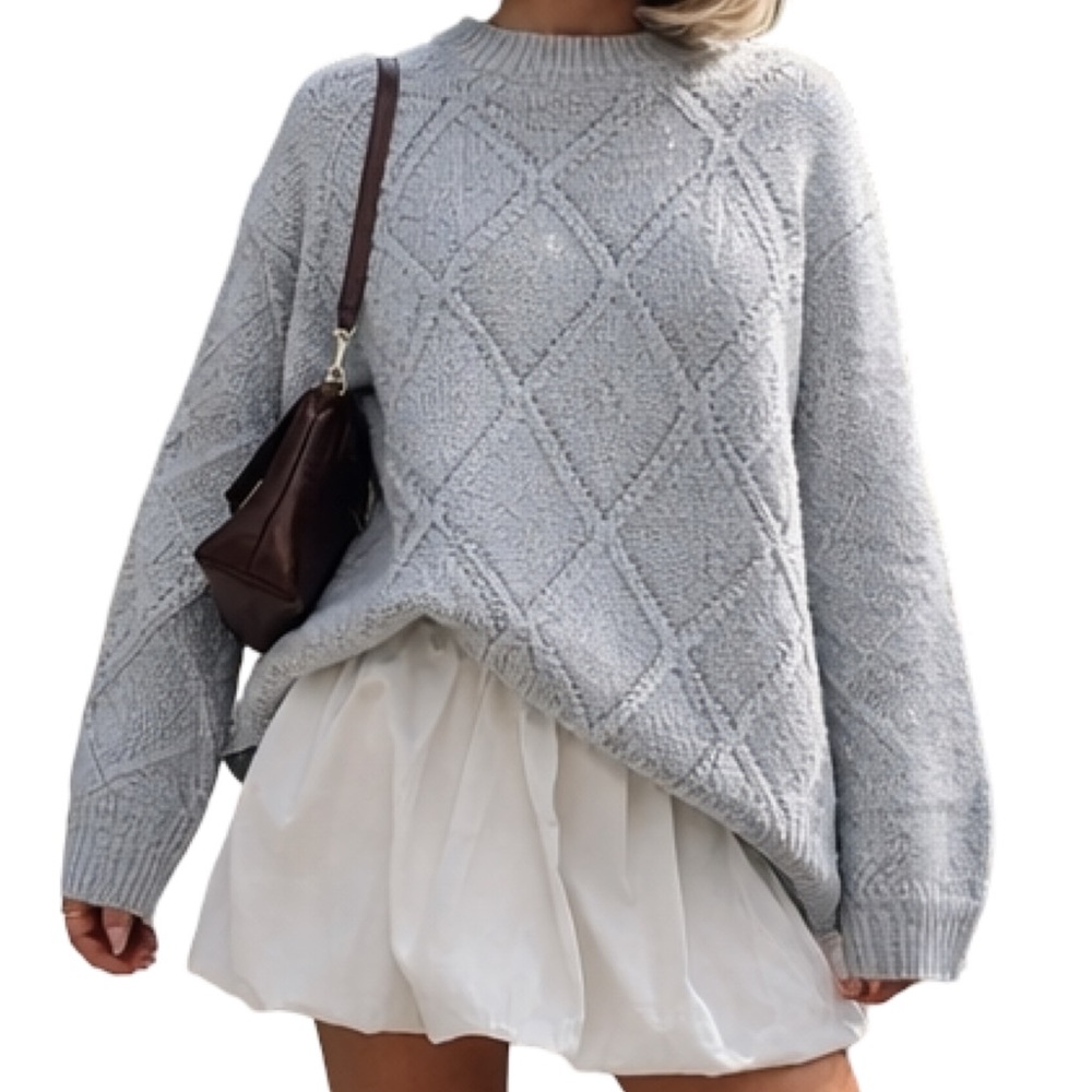 Blue Pastel Fate Cable Knit Swearer Small Costal Spring Cozy Cottage